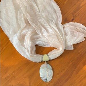 White Scarf with mother of pearl charm